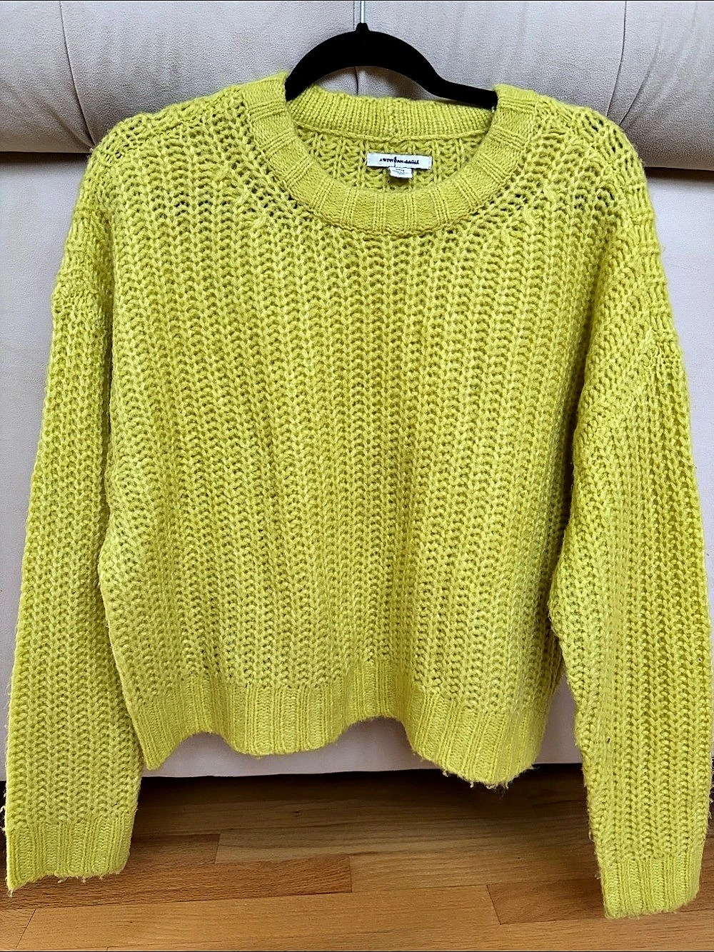 American Eagle Yellow Knit Crew Neck Sweater
